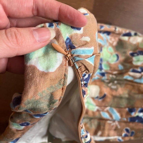 Brown Floral Print Linen/Lin Fatale Camisole Tube Top - Picture 7 of 9